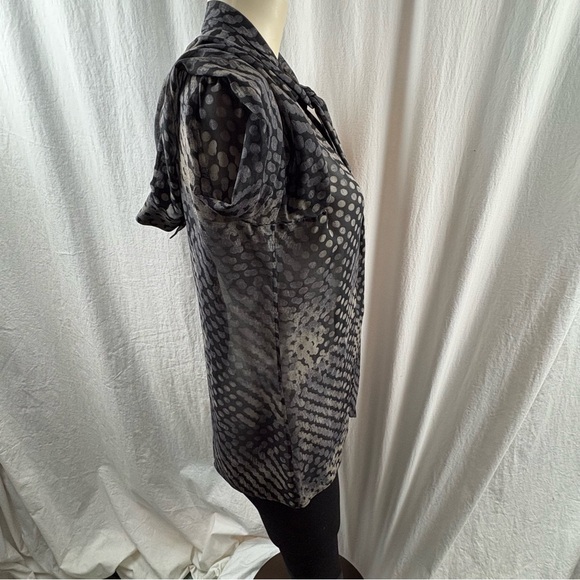 Theory Silk Primo Blurred Tie-neck Black,Grey and beige Patterned Blouse M - Picture 7 of 13